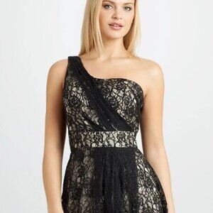 Hutch Anthropologie Women's Size 10 Elegant Black Lace One-Shoulder Mini Dress